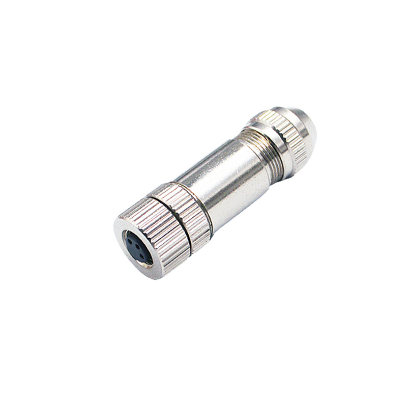 M8 3pins A code female straight metal assembly connector,shielded,brass with nickel plated housing,suitable cable outer diameter 3.5mm-5.0mm
